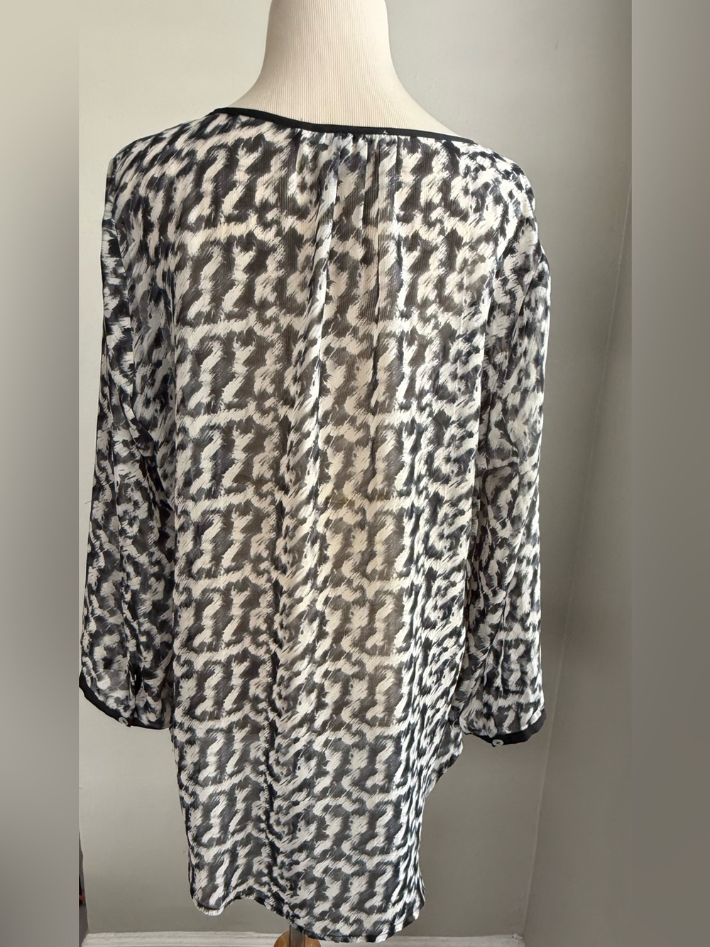 Daniel Rainn Black and White Sheer Tie-Neck Blouse - Picture 5 of 6